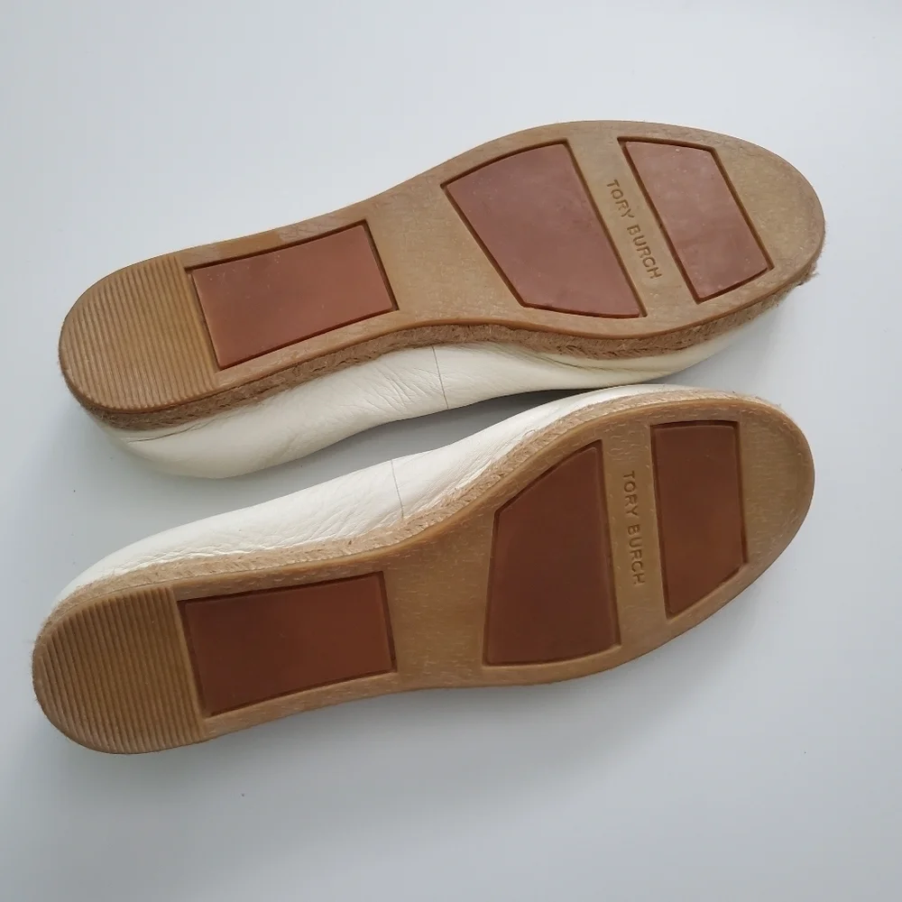 Tory Burch Joy Ivory Leather Espadrille Flats